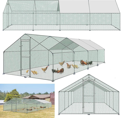 Extra Long Walk In Chicken Run 3x8x2m Galvanised Steel Outdoor Enclosure