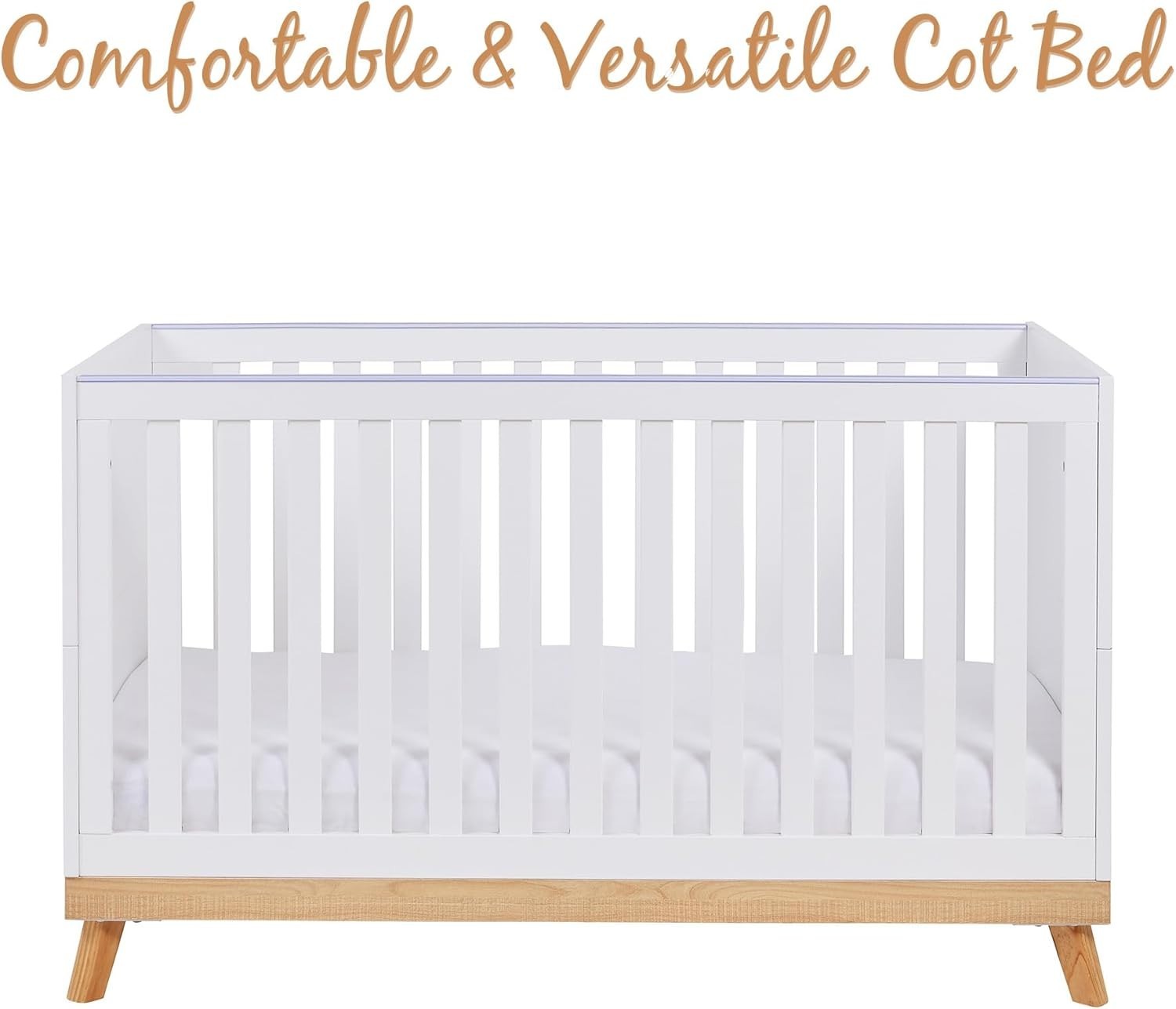 Convertible White Baby Cot Bed 3 Height Adjustable Toddler Bed 145x76x89 cm