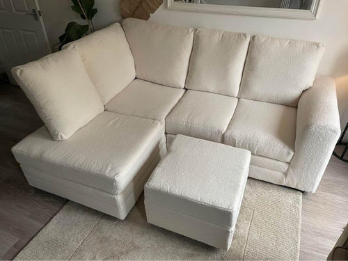 Cream L Shape 4 Seater Sofa with Left Hand Footstool – Plush High Back Couch