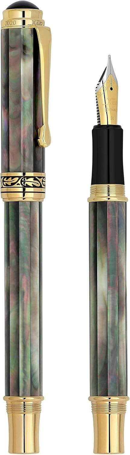 Luxury Tahitian Black Mother of Pearl Fountain Pen Medium Nib 18K Gold