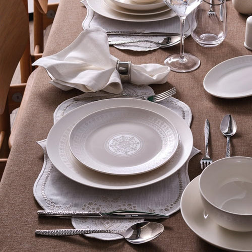 53pc Bone China Dinner Set for 12 White Plates Bowls Serving Platter