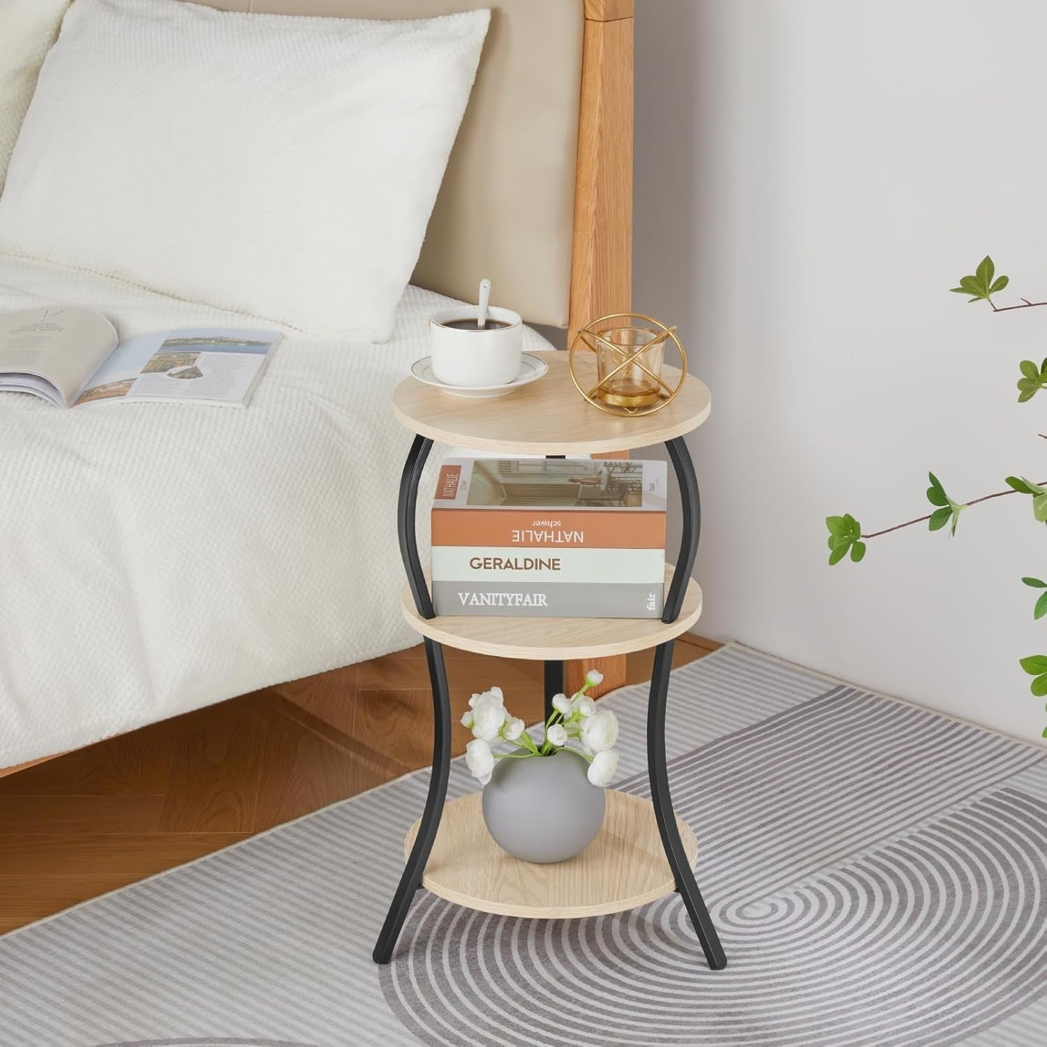 3-Tier Round Side Table with Storage Shelves – Compact, Stylish & Sturdy