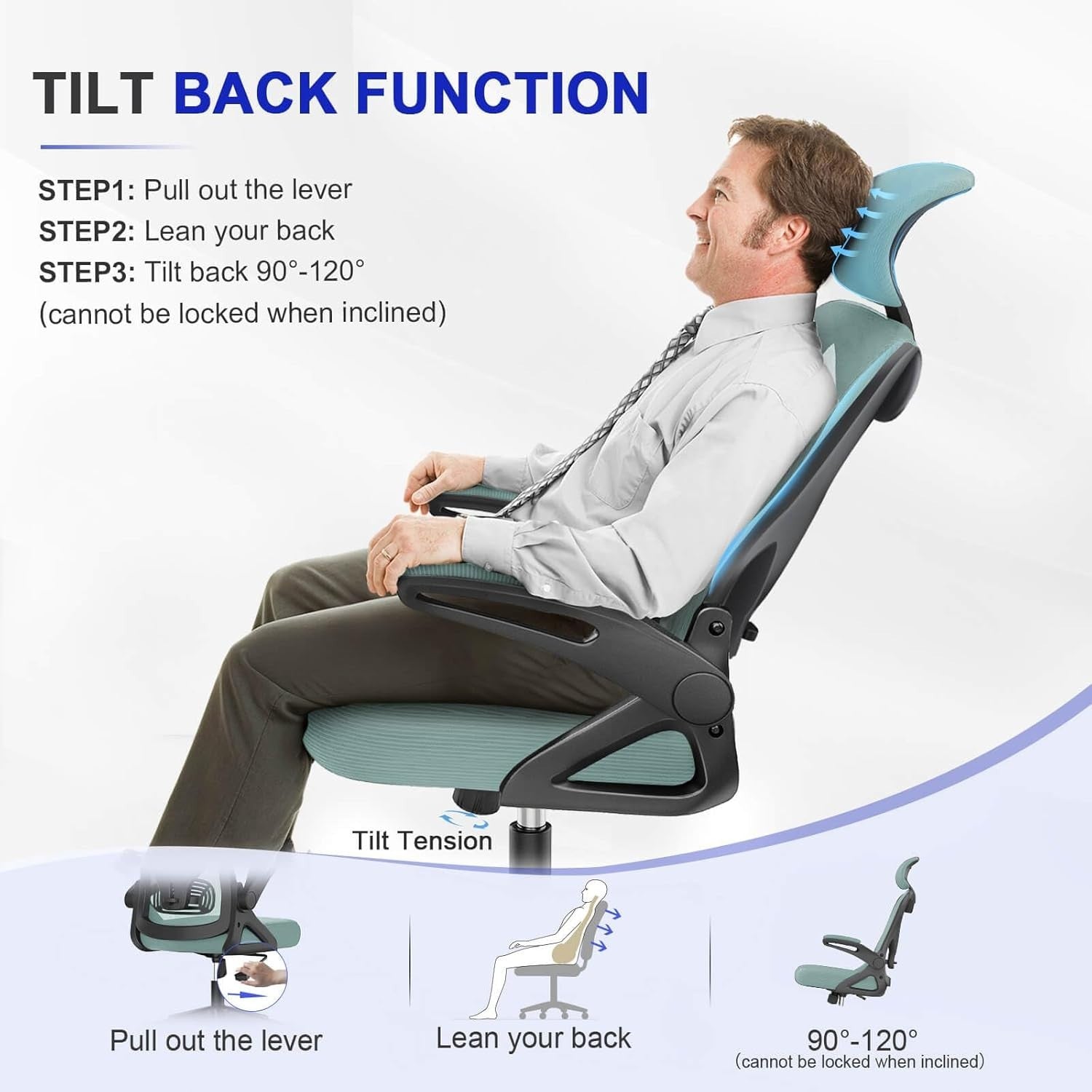 Ergonomic Mesh Office Chair Lumbar Support High Back Flip Armrests Mint Green