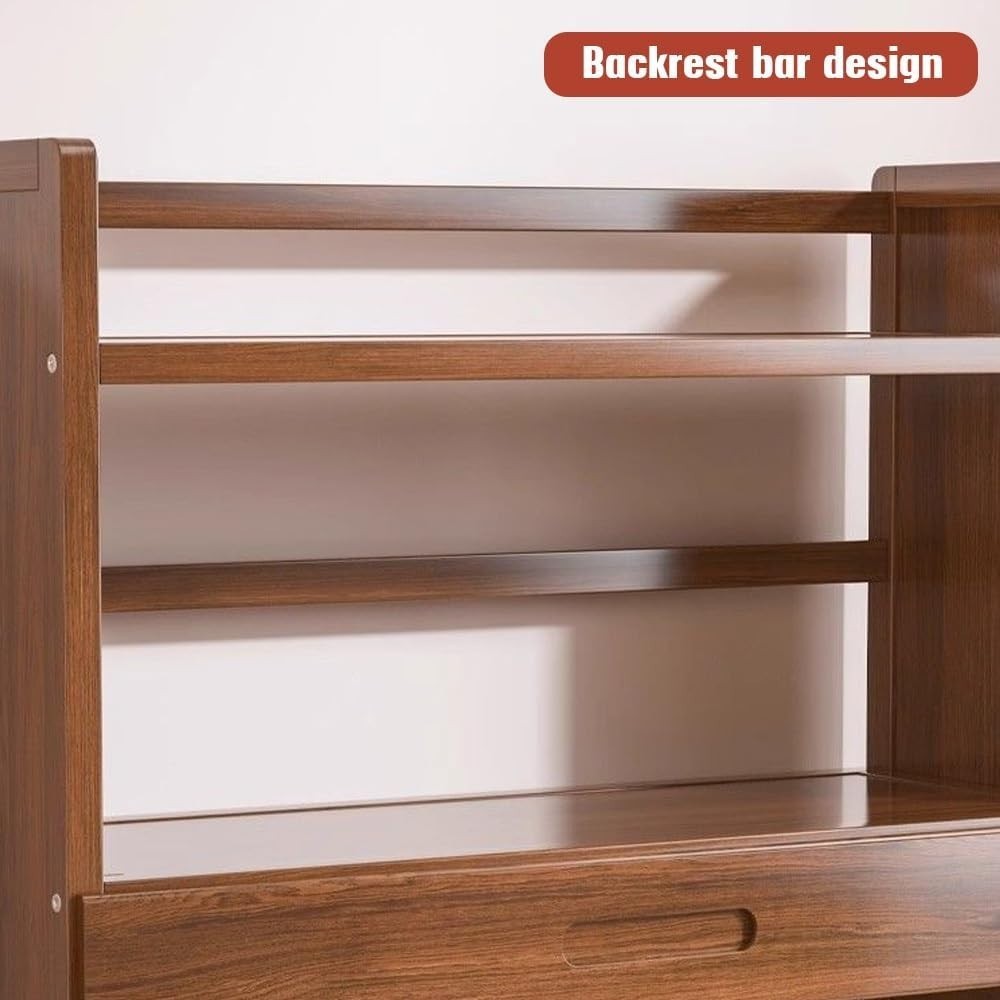 3-Tier Bamboo Desktop Hutch Bookshelf Organizer w/ Drawer 50cm