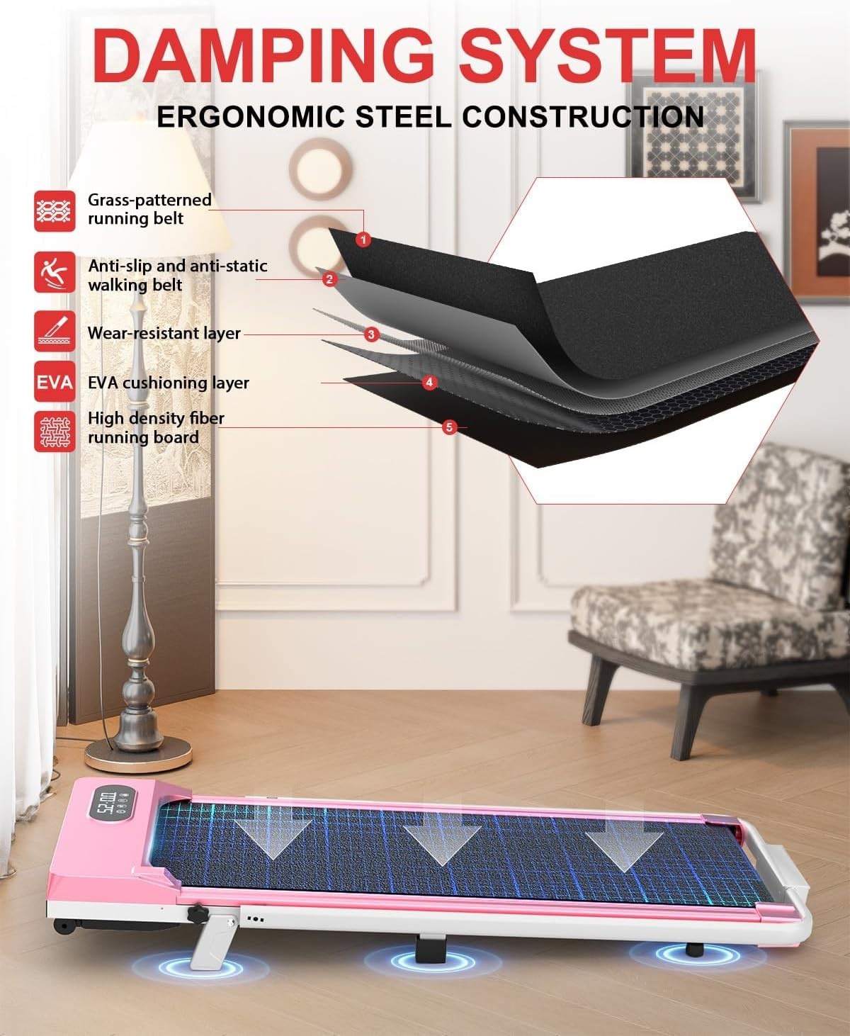 Folding Under Desk Treadmill 1-8KM/H Incline LED Display Quiet Home Gym
