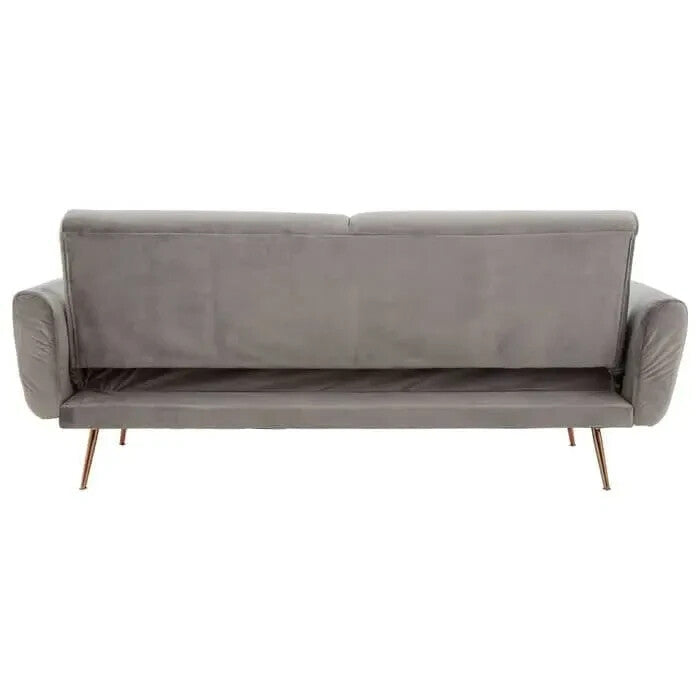 Grey Velvet 3-Seater Sofa Bed with Rose Gold Legs – Modern Pull Out Couch