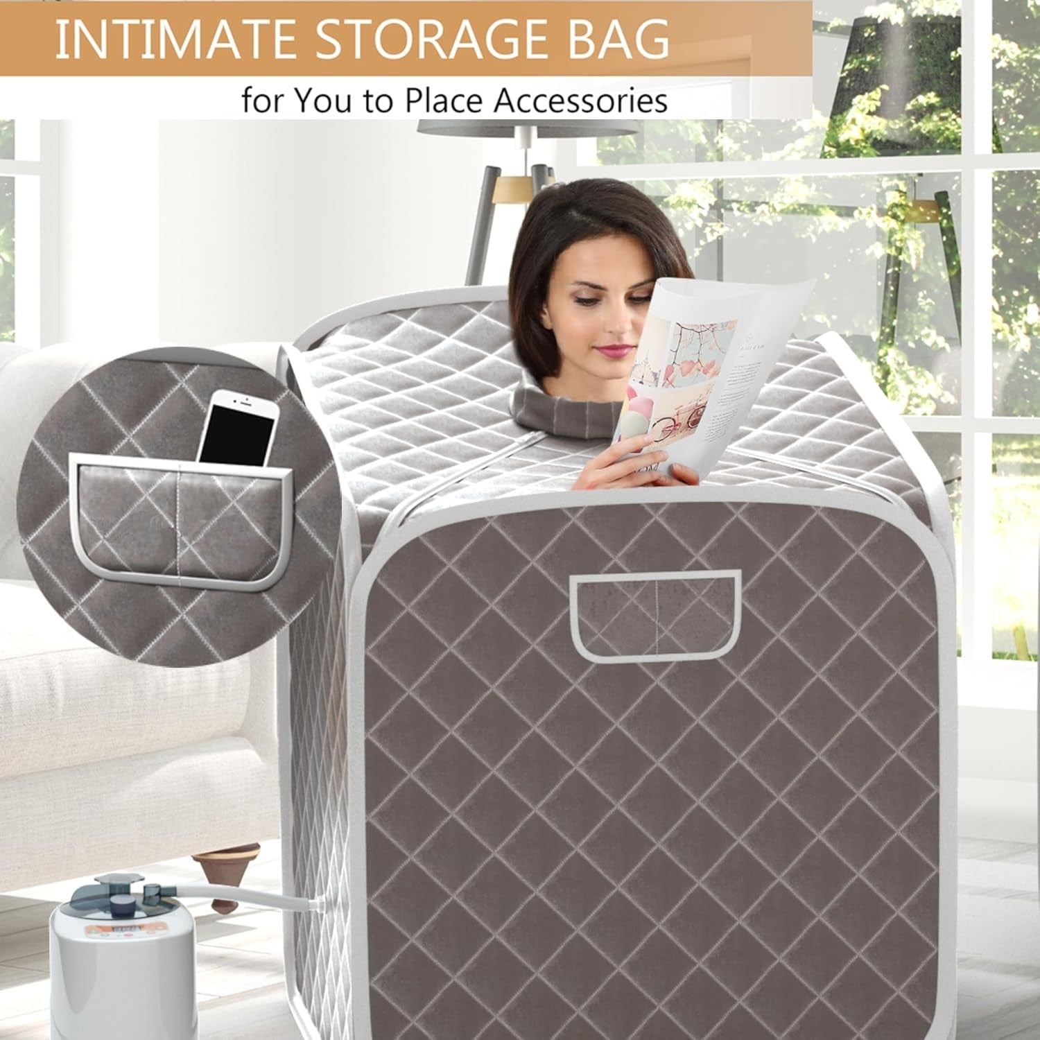 Portable Steam Sauna Tent Grey Home Spa 1000W Fast Heat Remote Chair Foot Roller