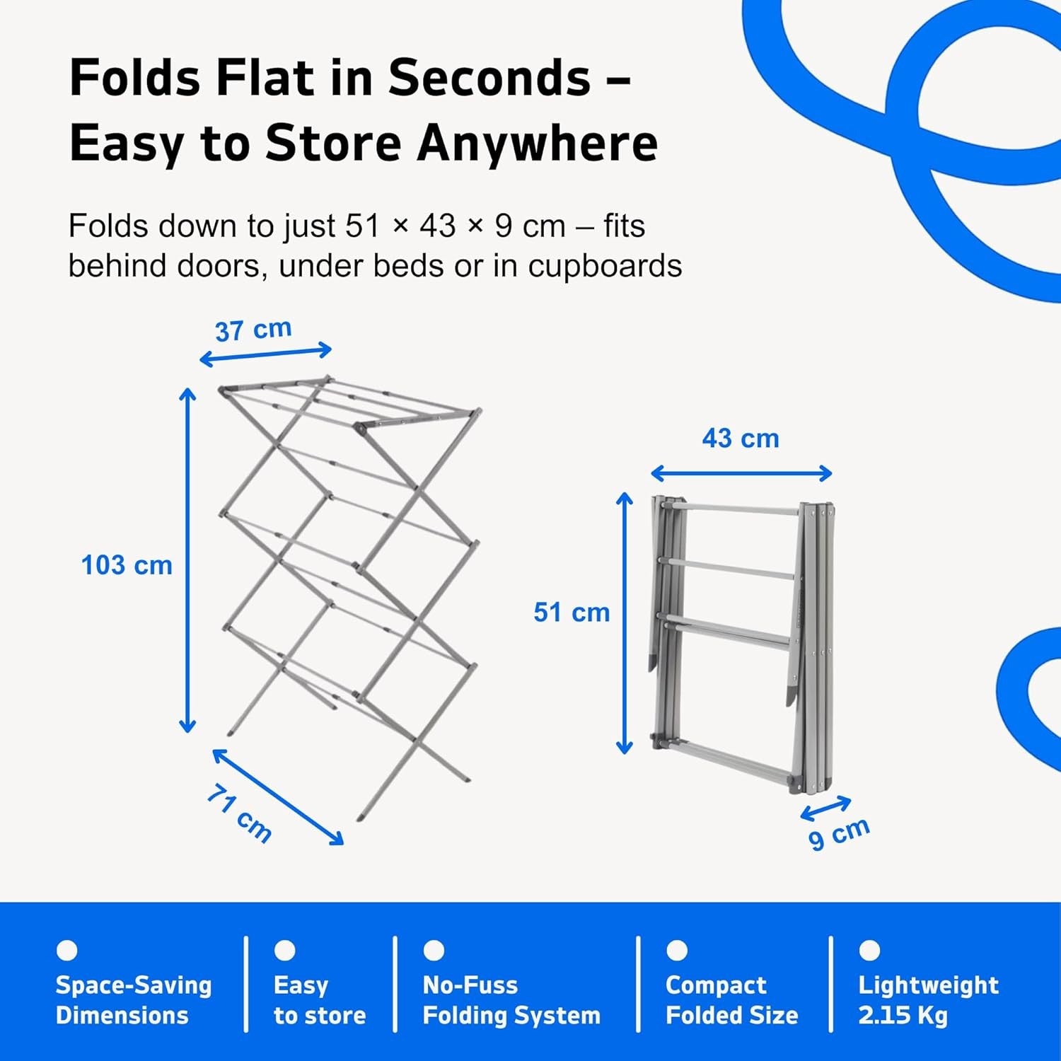 Slimline 3 Tier Clothes Airer Foldable Drying Rack Heavy Duty Grey