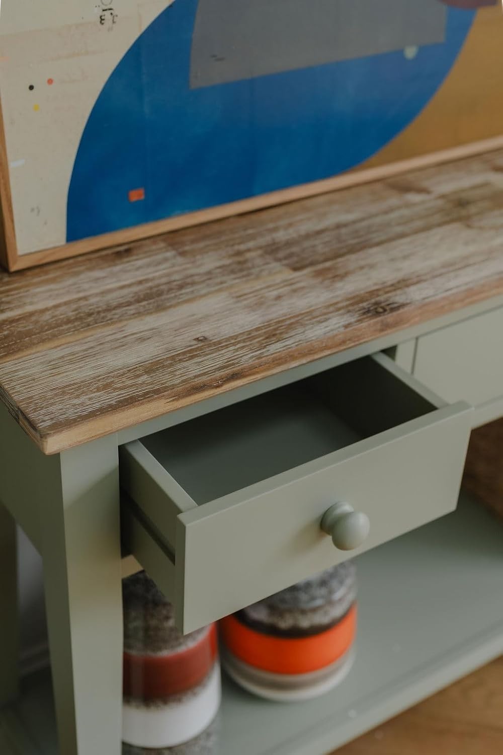 Elegant Console Table with Drawers & Bottom Shelf, Acacia Top, 143cm