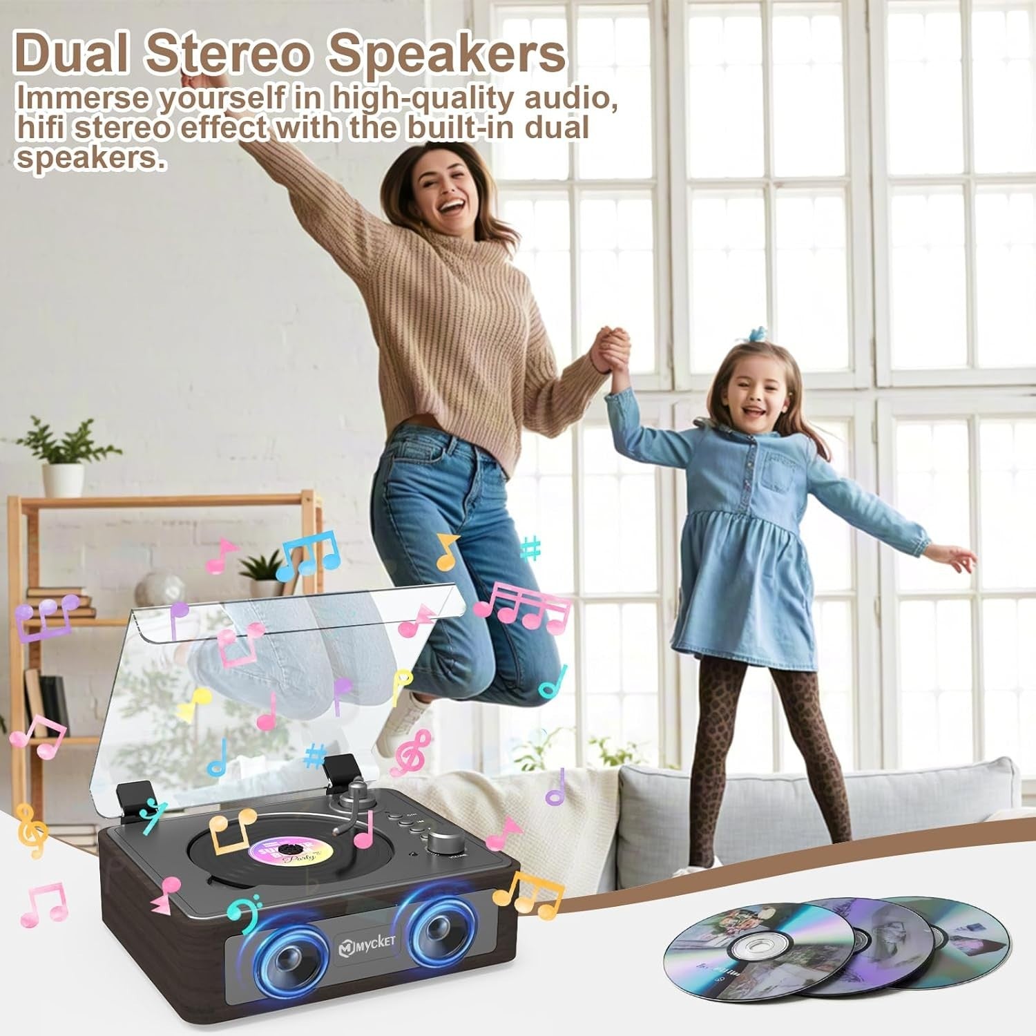 Portable CD Player Bluetooth 5.3 Rechargeable Stereo Speakers Remote AUX