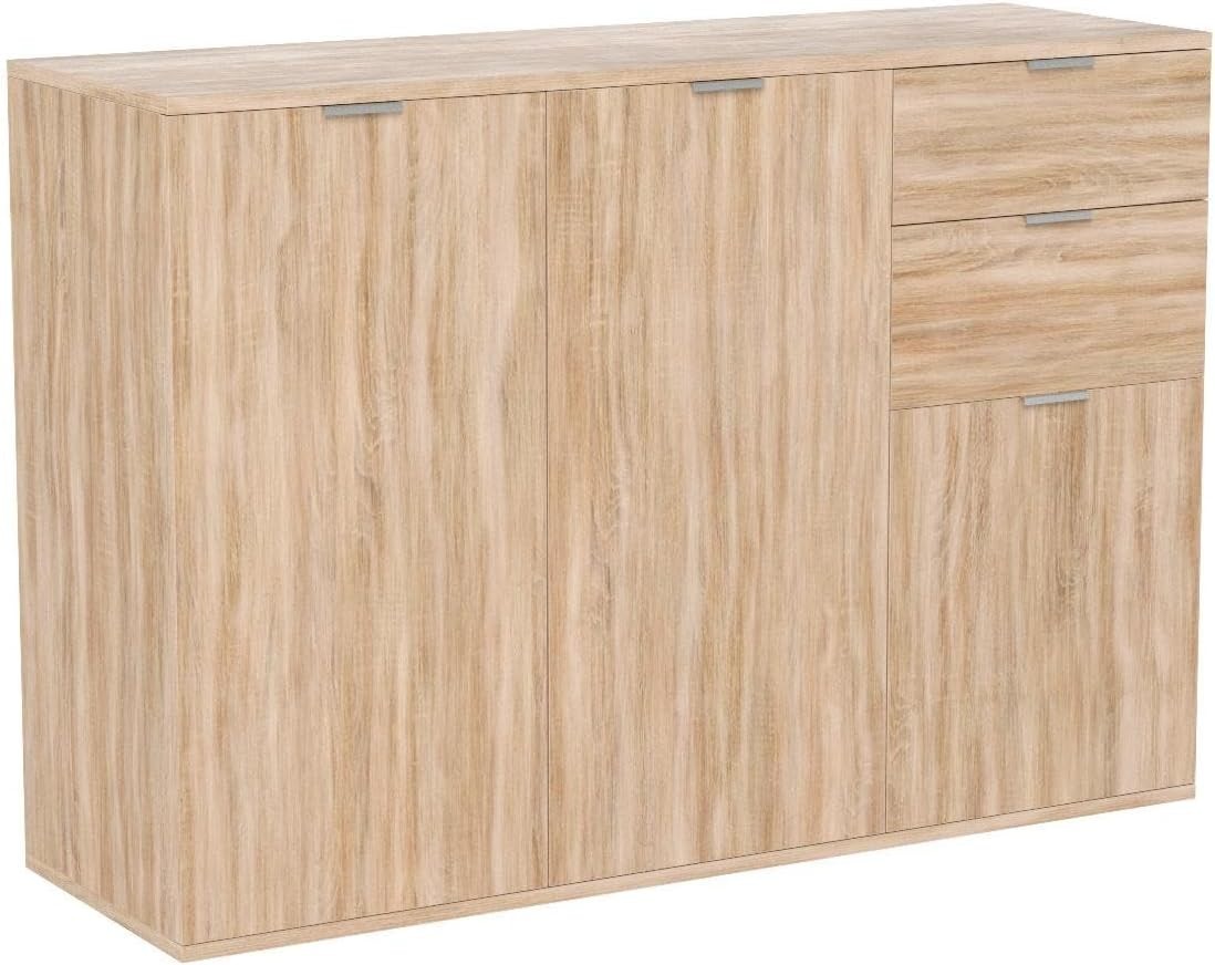Oak Sideboard Storage Cabinet 3 Door 2 Drawer Unit 107cm MDF Modern