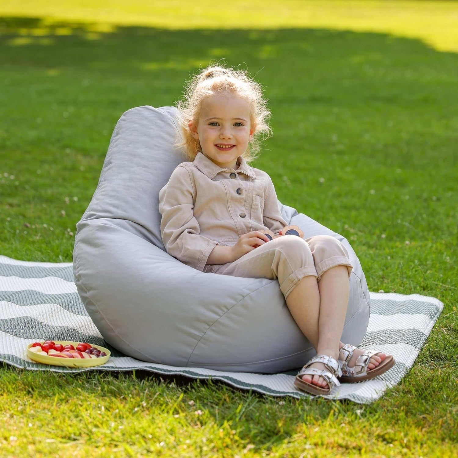 Kids Outdoor Bean Bag Chair Waterproof Gaming Seat – Grey Indoor Use