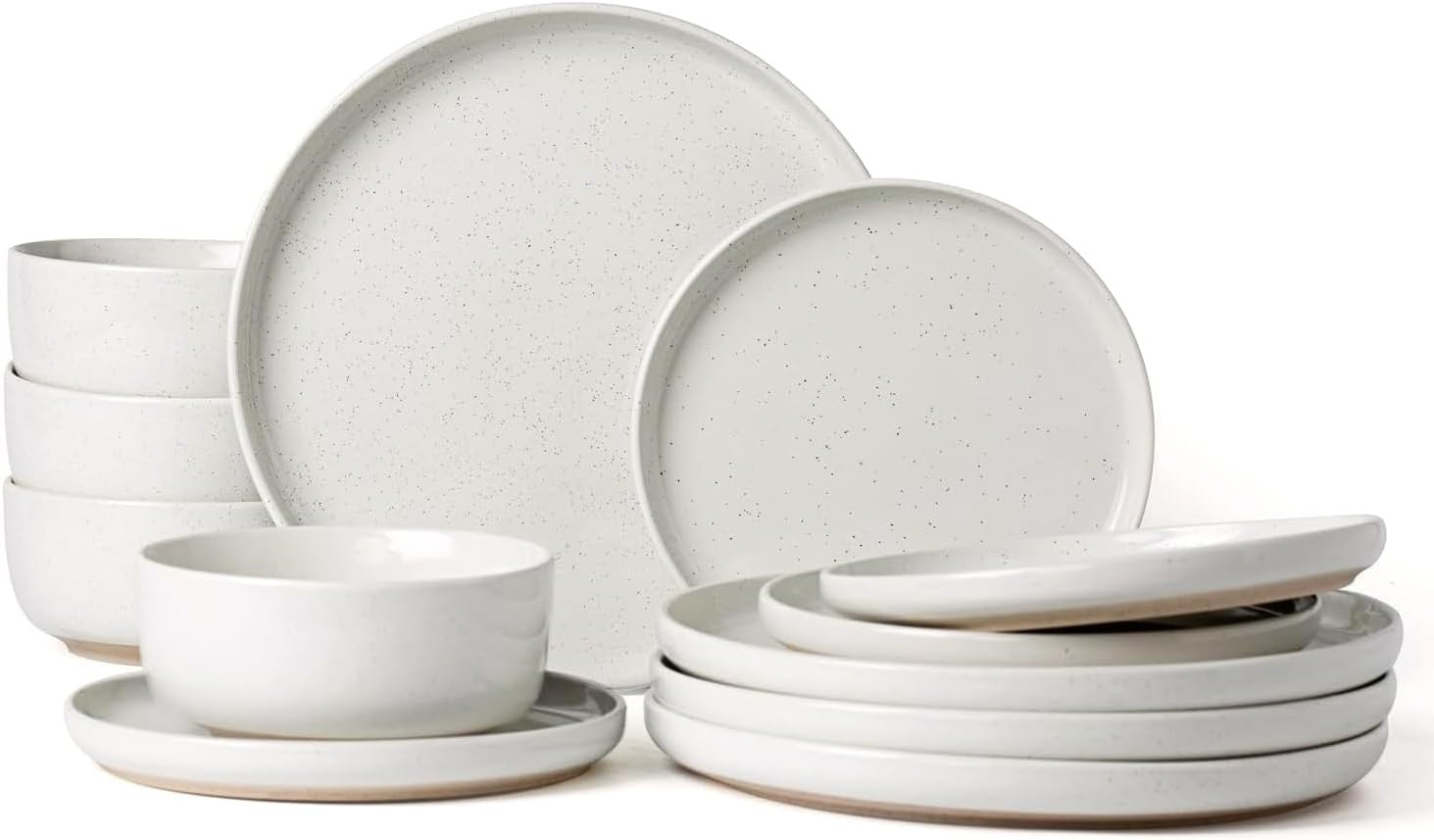 12 Piece Stoneware Dinner Set Plates Bowls Speckled Dishwasher Safe