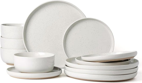12 Piece Stoneware Dinner Set Plates Bowls Speckled Dishwasher Safe