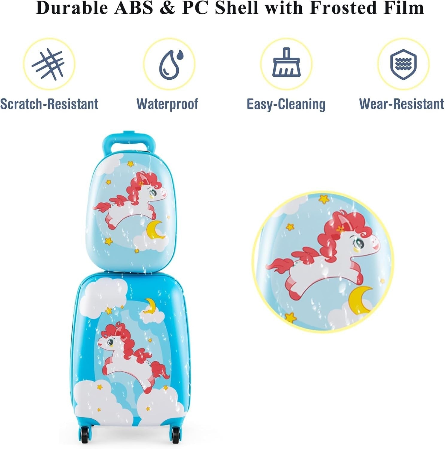 Orange Unicorn Kids Trolley Suitcase 16” Carry On + Backpack Set