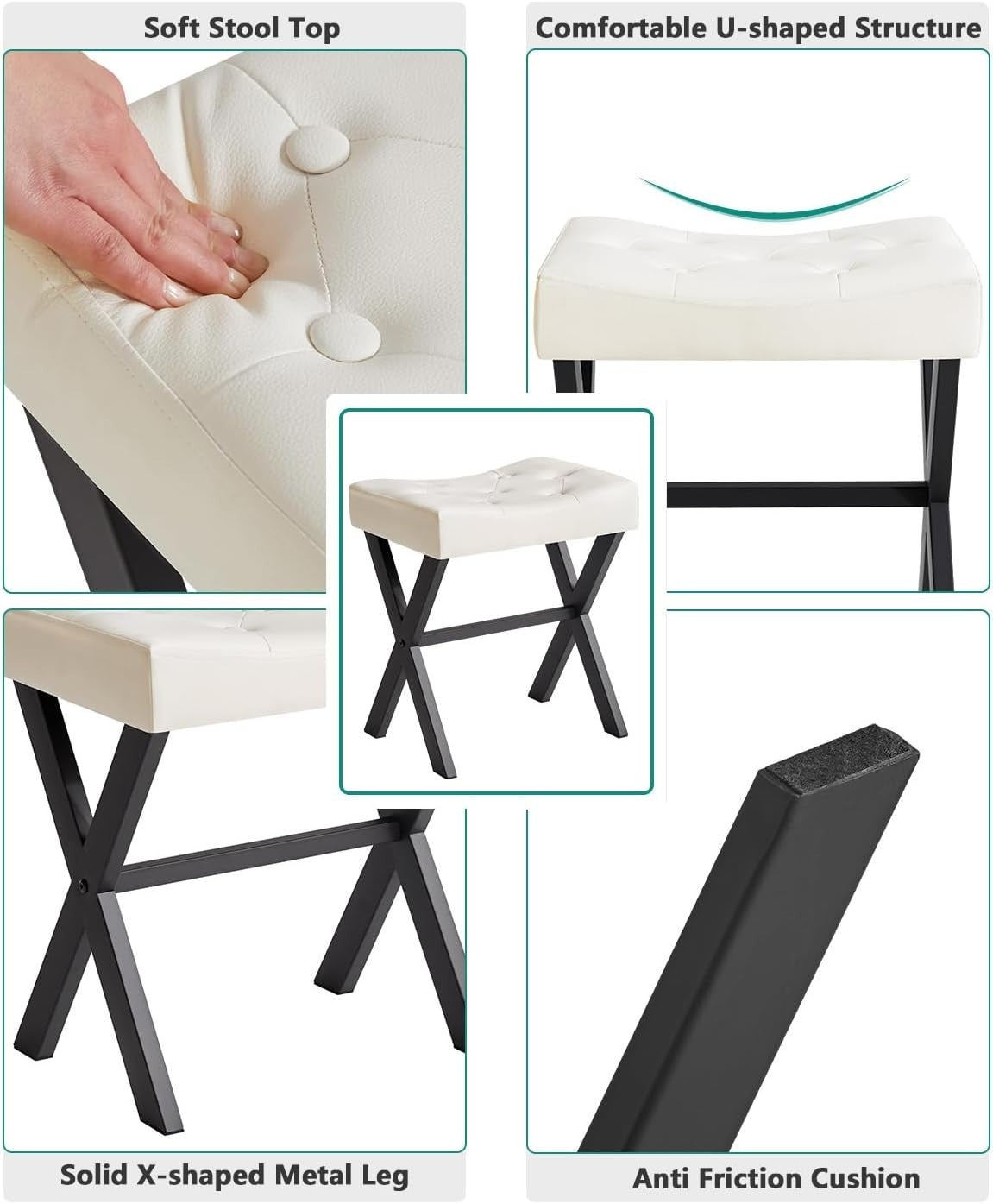 U-Shaped PU Vanity Stool with X-Leg – Modern Makeup Seat for Bedroom