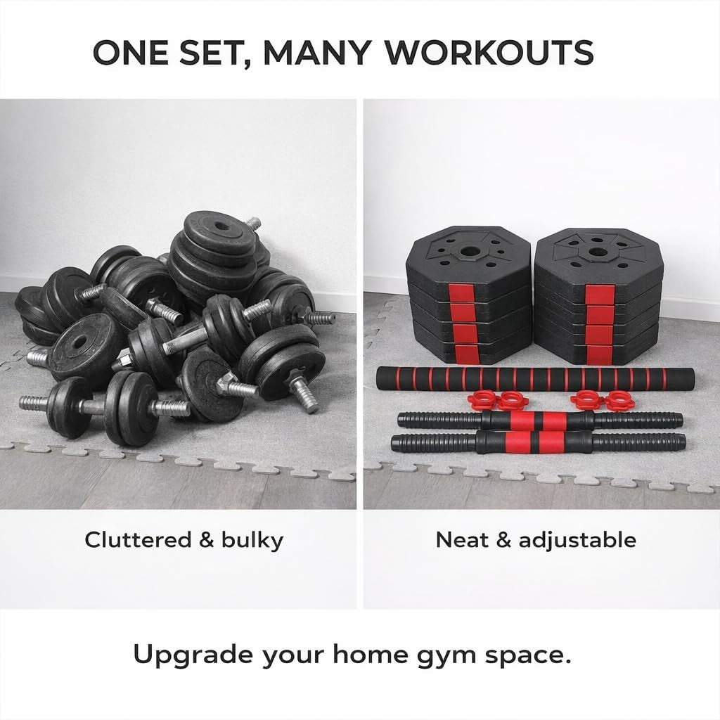 40kg Adjustable Dumbbell Barbell Set Anti Roll Plates Home Gym Weights