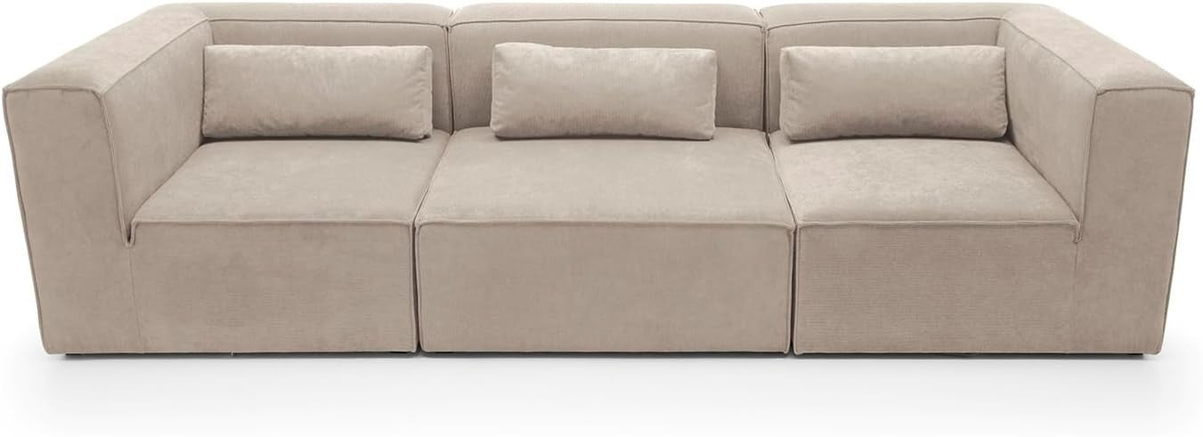 Modular 4 Seater Sofa Beige Cord Chenille Fabric | Space-Saving, Comfy, Modern