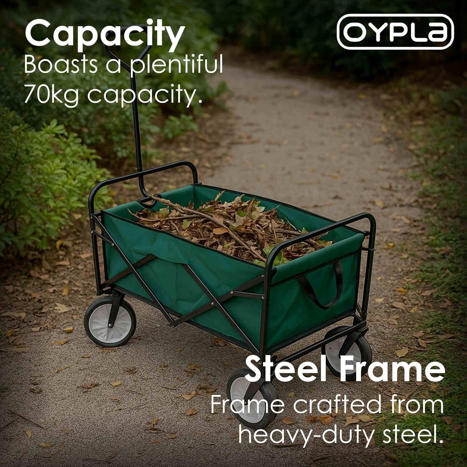 Heavy Duty Foldable Garden Festival Trolley Wagon Cart 70kg Capacity – Green