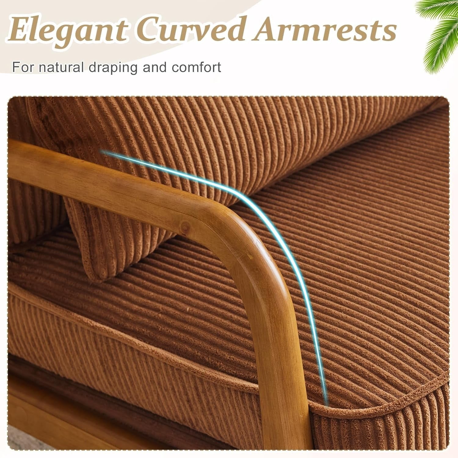 Brown Corduroy Accent Armchair Solid Wood Lounge Chair Wide Arm