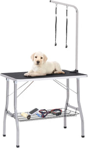Dog Grooming Table Adjustable Height Non Slip Top Arm Noose Basket Foldable