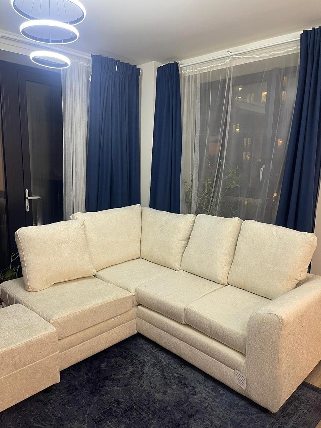 Cream L Shape 4 Seater Sofa with Left Hand Footstool – Plush High Back Couch