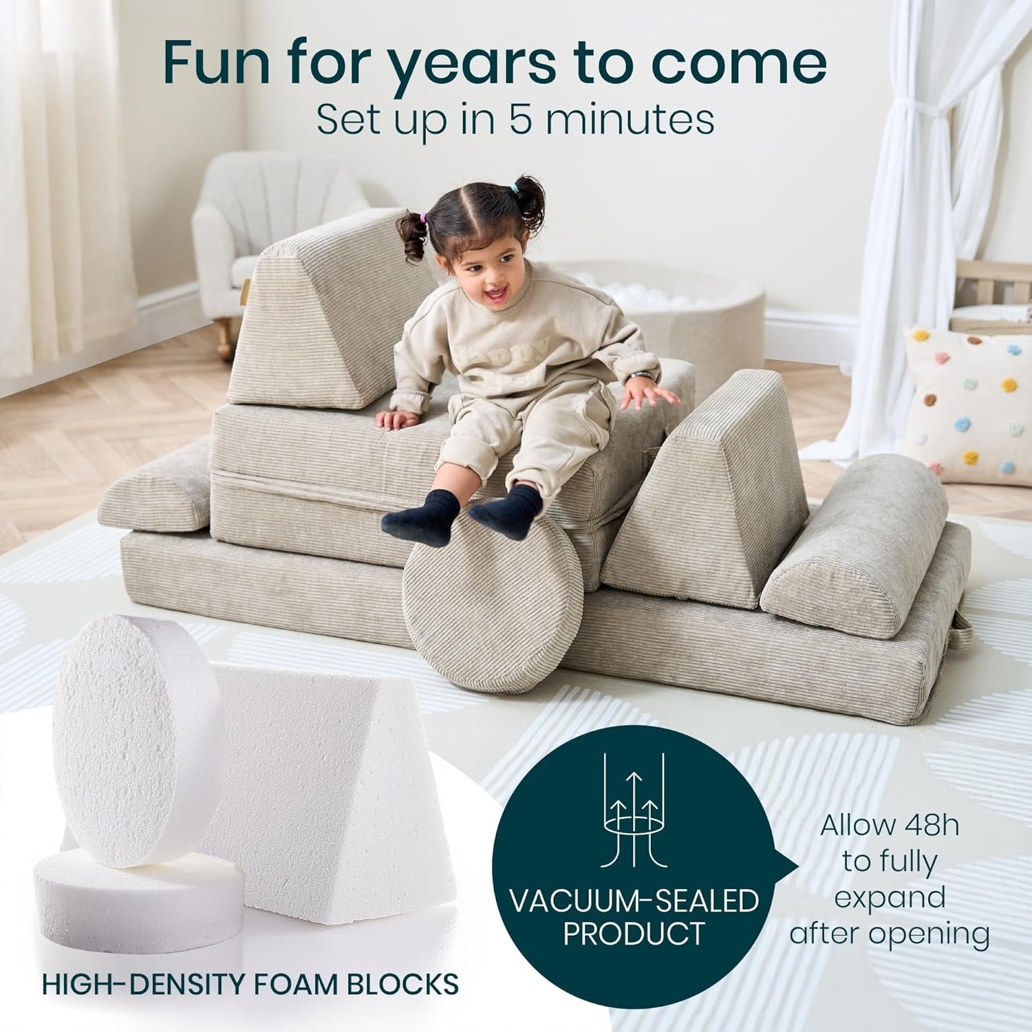 Modular Kids Play Sofa 10 Piece Corduroy Couch Toddler Sofa Bed Mushroom