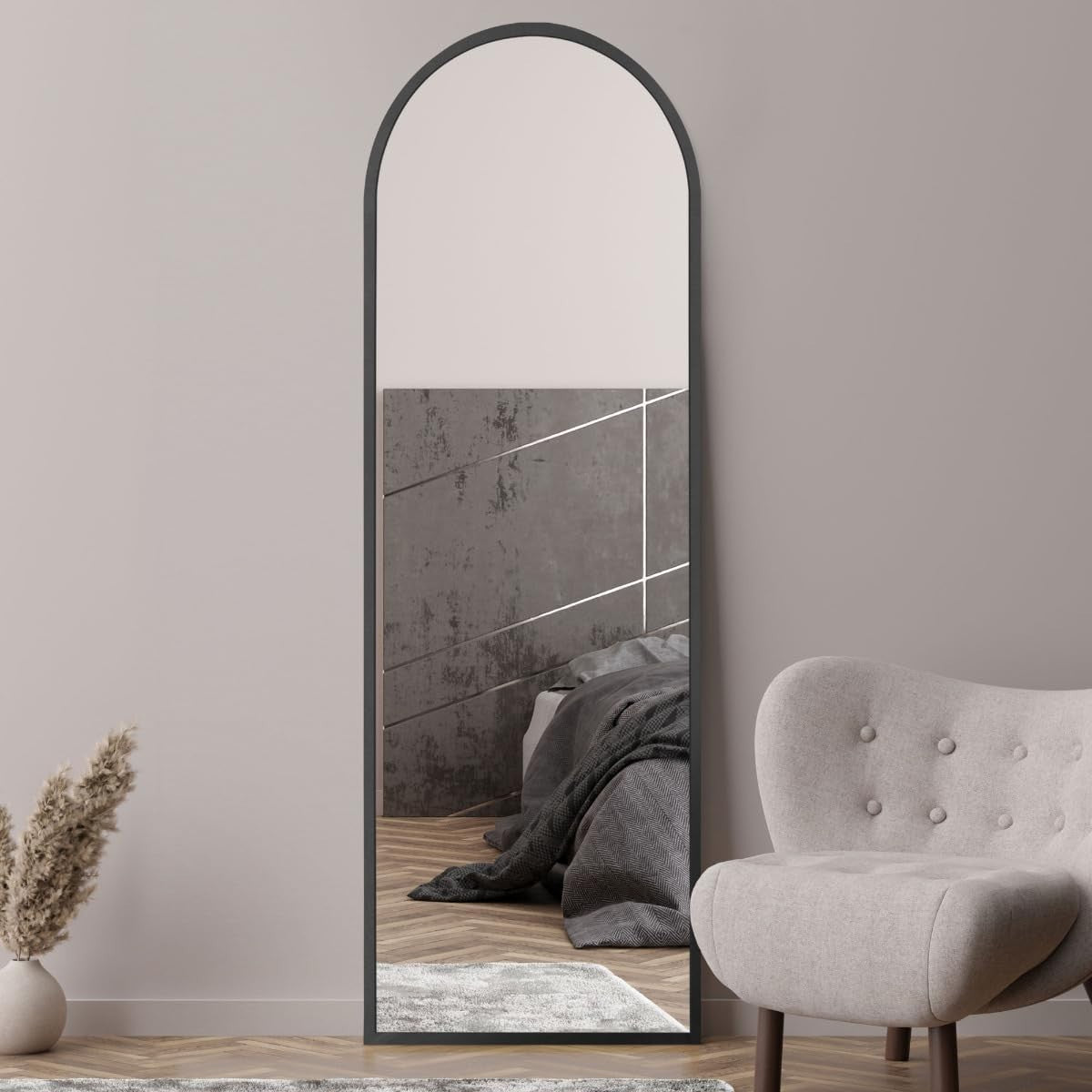 Modern Arched Black Wall Mirror 180x60cm Full Length Stylish Decor