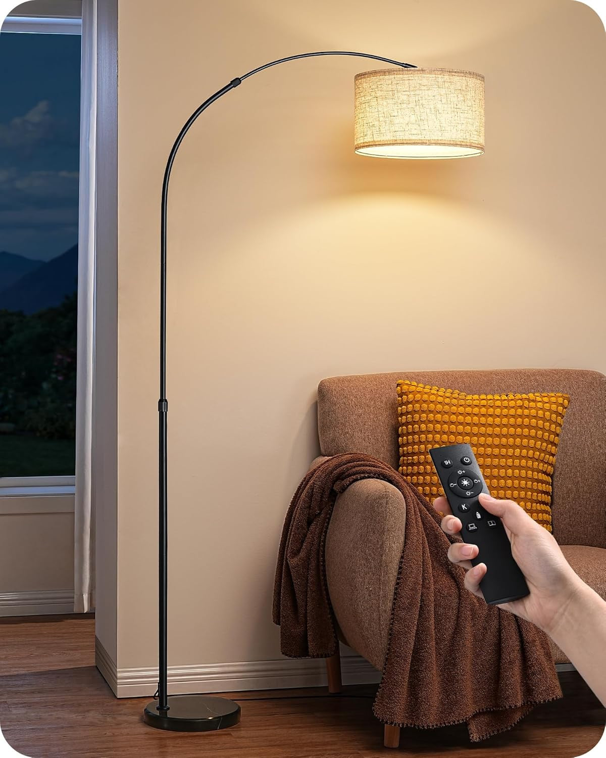Arc Floor Lamp Dimmable Remote Control Rotatable Head LED Standing Light