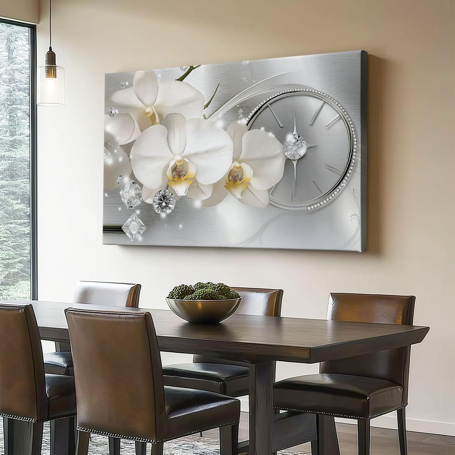 White Orchid Canvas Wall Art 30x20cm Silver Modern Decor