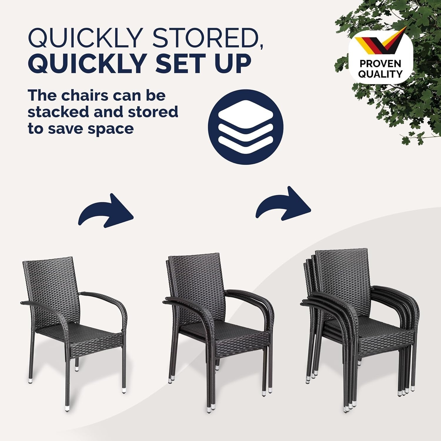 Stackable Rattan Garden Armchairs Set of 4 Weatherproof Patio Seating Brown