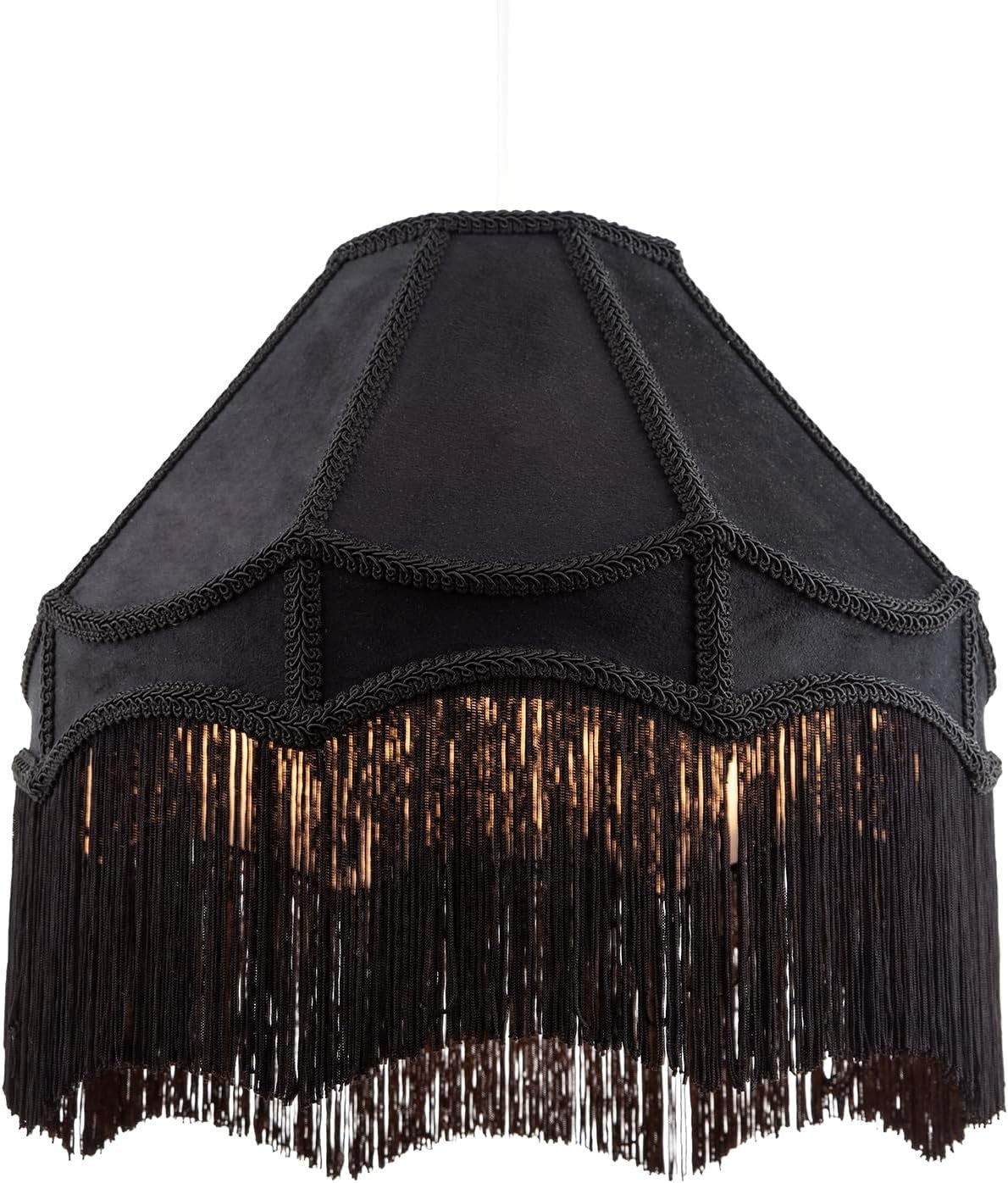 Victorian Empire Velvet Lampshade Jet Black Tassel Pendant 40cm
