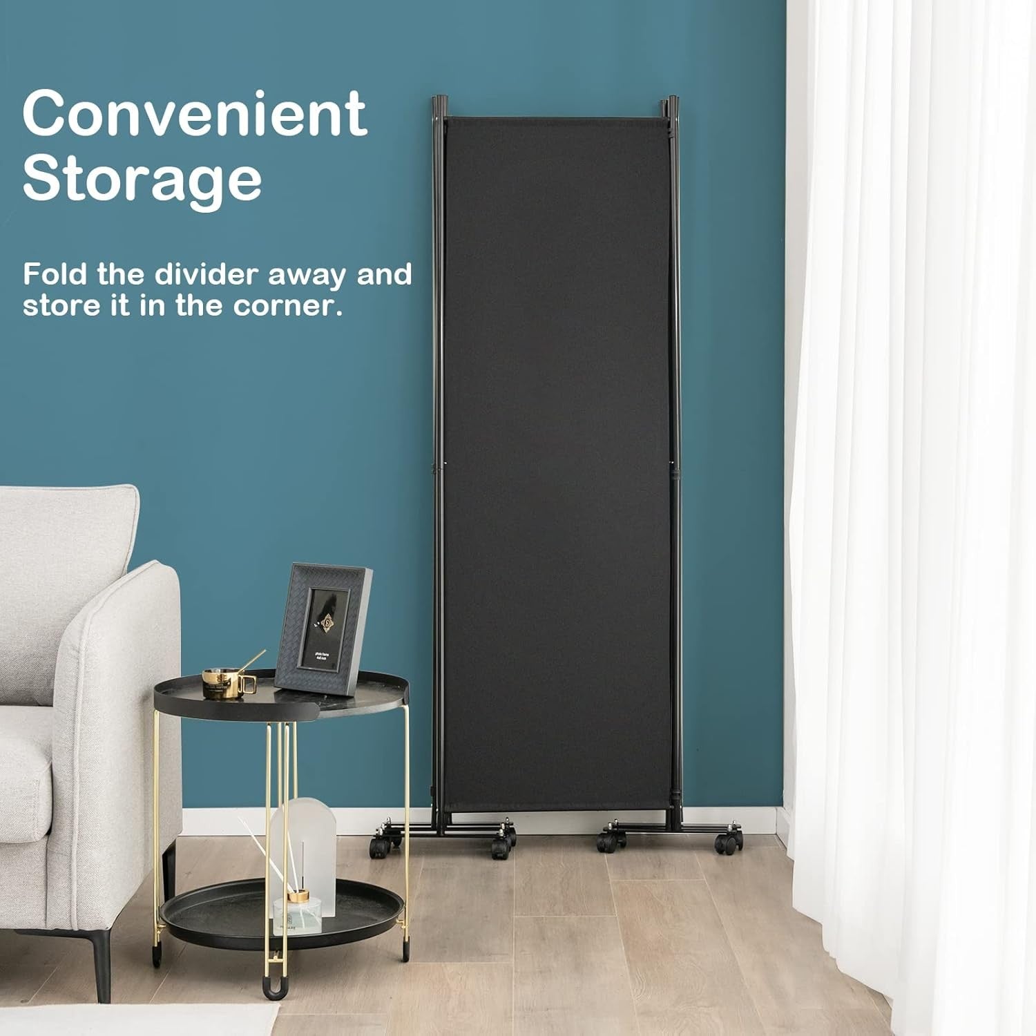 4-Panel Black Folding Room Divider 224x30x172cm Privacy Screen Partition