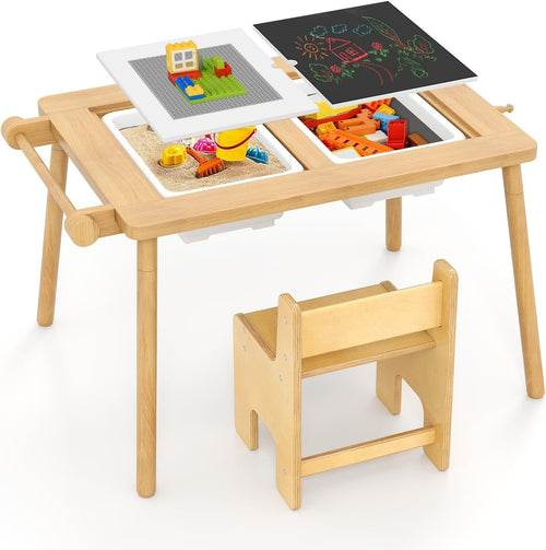 Kids Sensory Table & Chair Set with Sand, Water Bins, Paper Roll & Storage