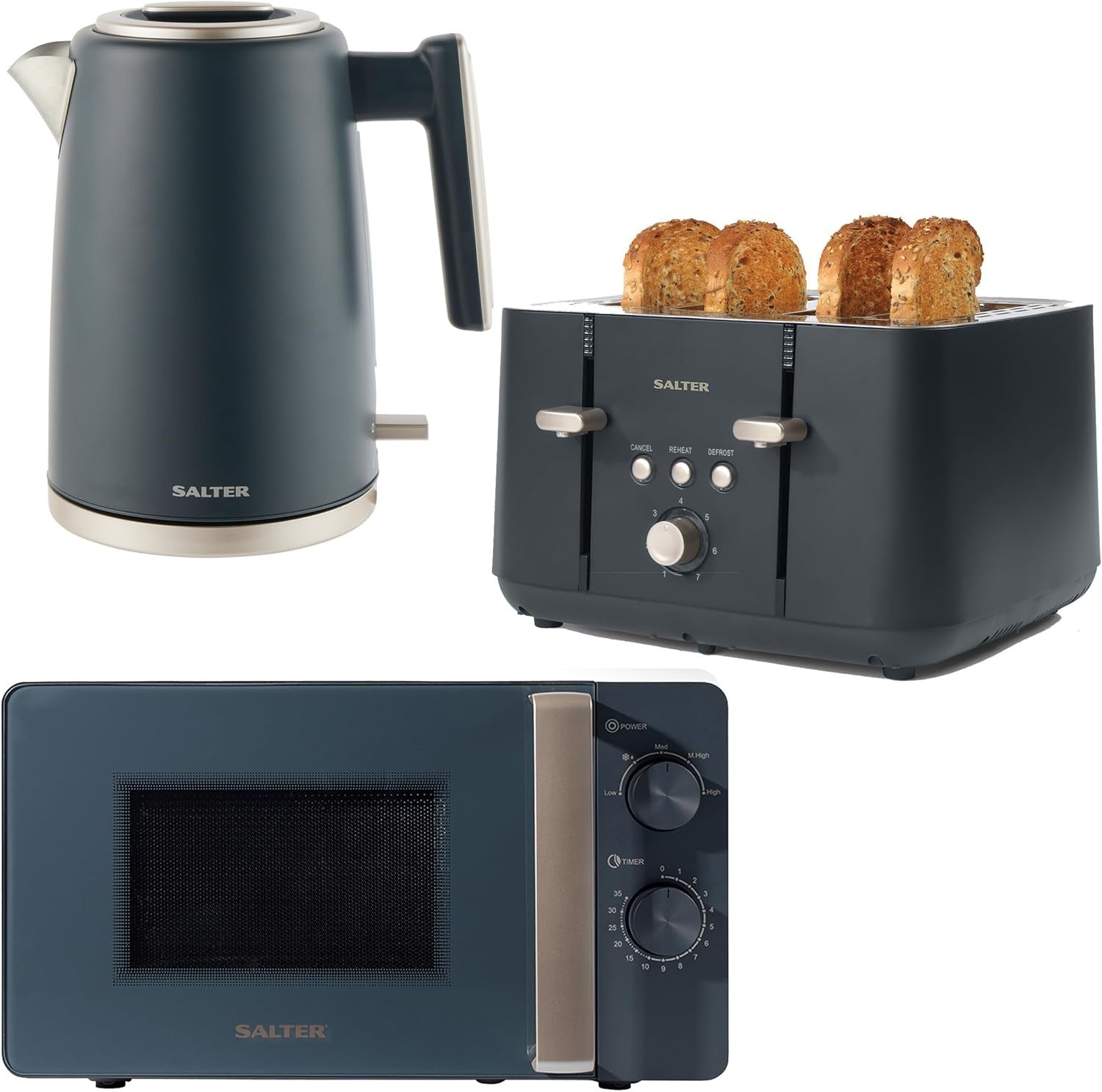 3pc Blue Kitchen Set 20L Microwave 1.7L Kettle 4 Slice Toaster