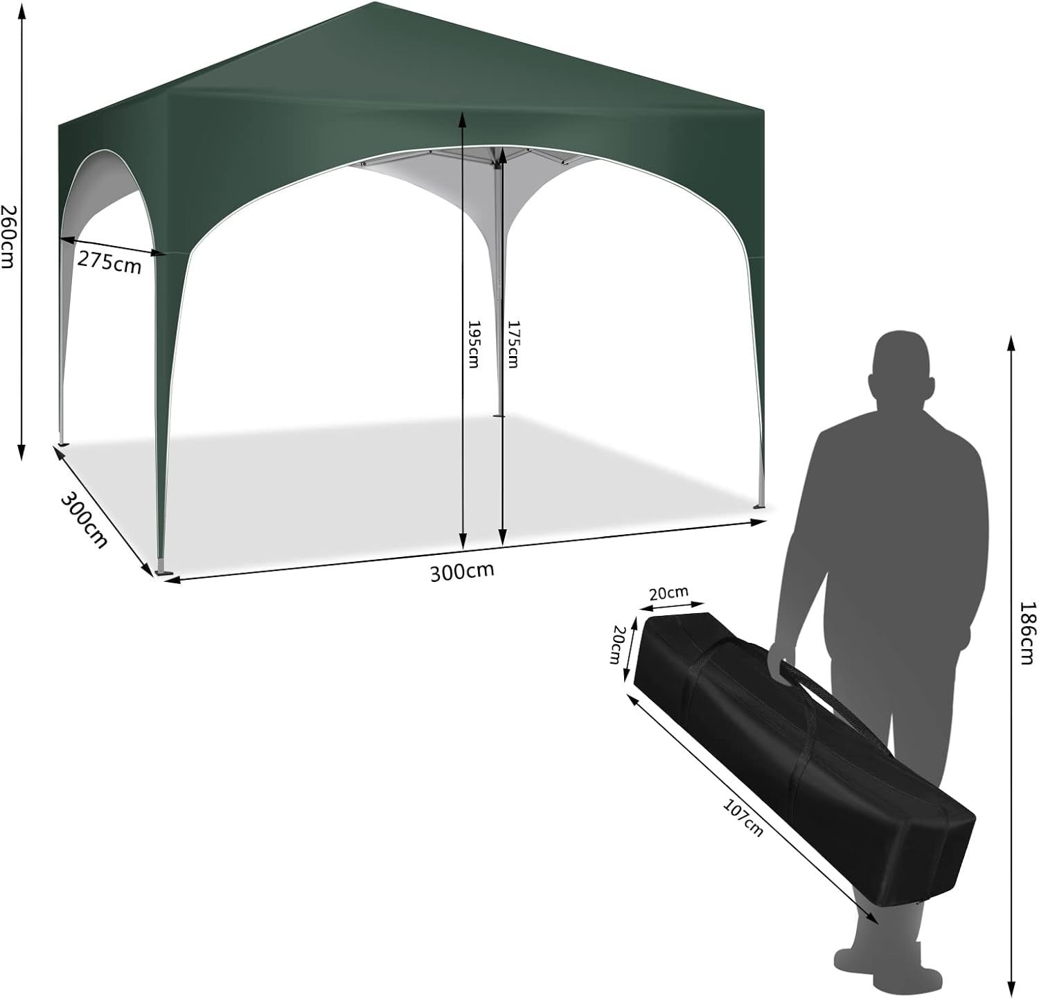3x3M Pop-Up Gazebo Folding Event Tent Waterproof UV-Protected Green