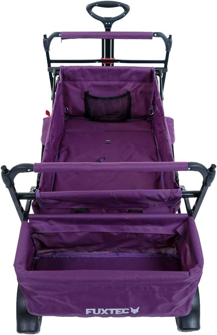 Purple Kids Folding Wagon Push Pull Stroller Cart w/ Canopy & Storage Bag