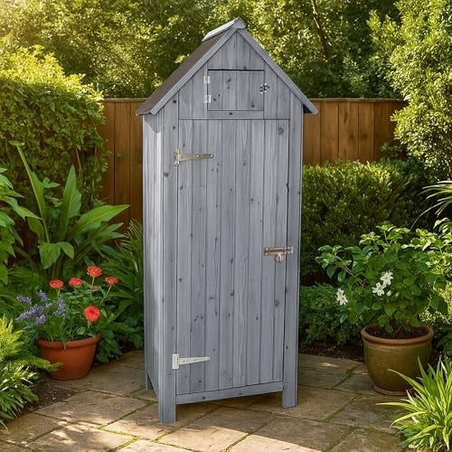Wooden Garden Tool Cabinet Shed with Shelves & Lockable Storage