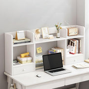 3-Tier Wood Desk Hutch Organizer w/ Drawers White Desktop Bookshelf 100x16x52cm