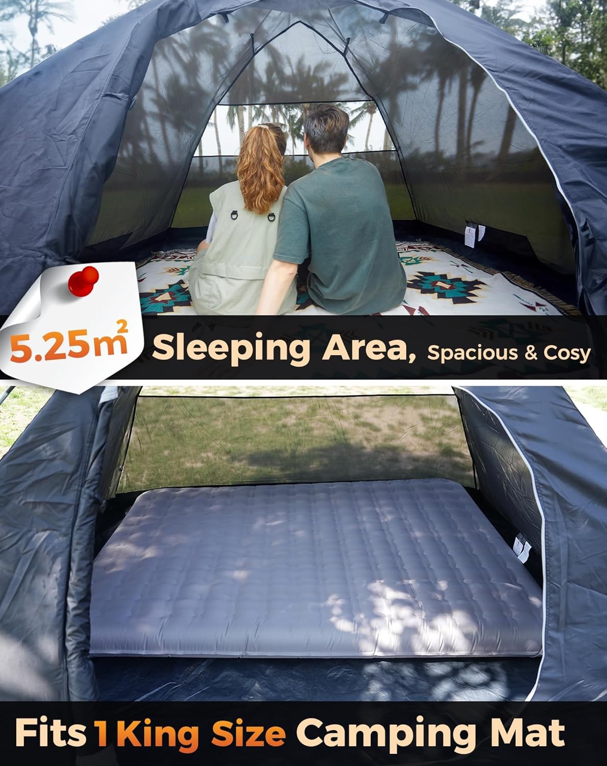 KingCamp 4-Person Dome Tent Waterproof with Porch for Outdoor
