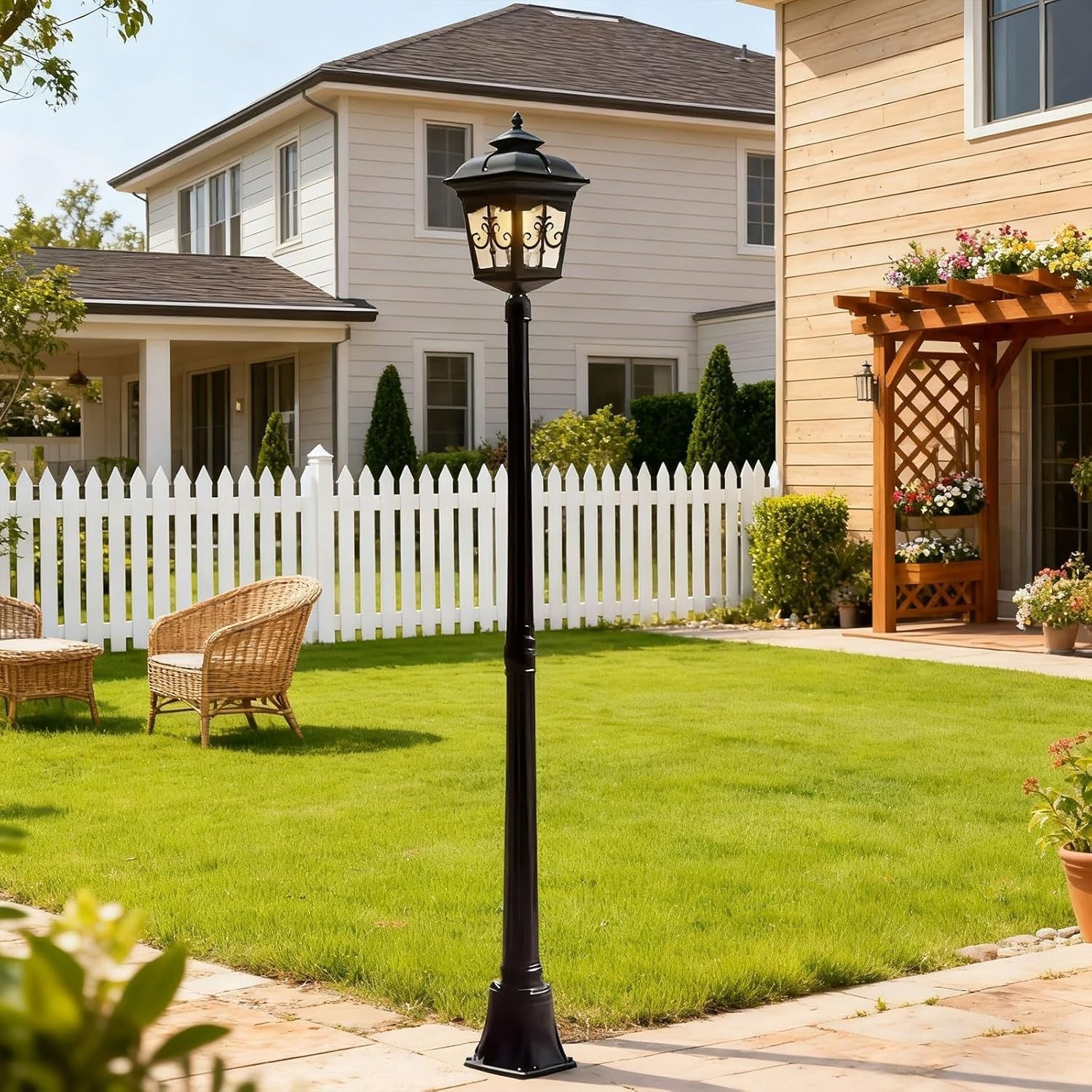 Vintage Outdoor Lamp Post, IP55 Waterproof Garden Light, Antique Black, 170CM