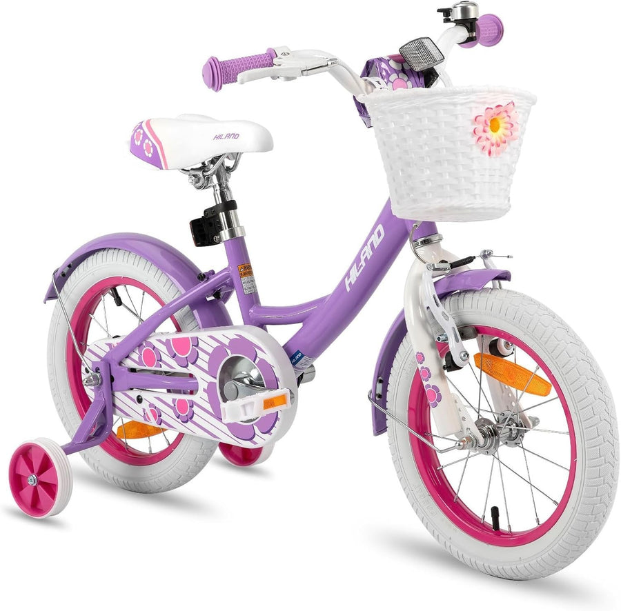 14 Inch Girls Bike with Stabilisers Basket Dual Brakes Bicycle Age 3-5