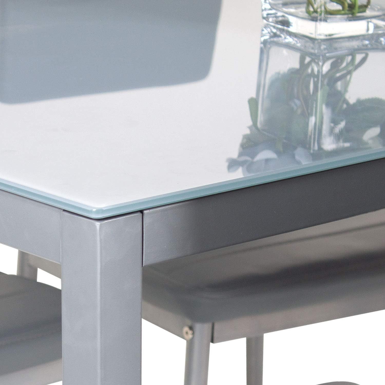 Modern Grey Glass 120x70cm Kitchen Dining Table Metal Frame Rectangular