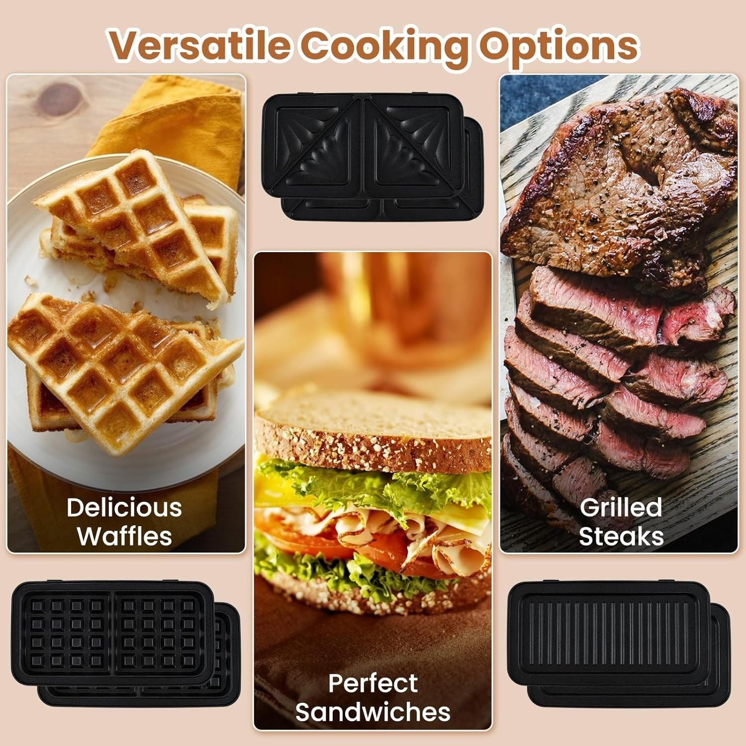 3-in-1 Sandwich Toaster 31x29x28cm Plates Waffle Panini Grill