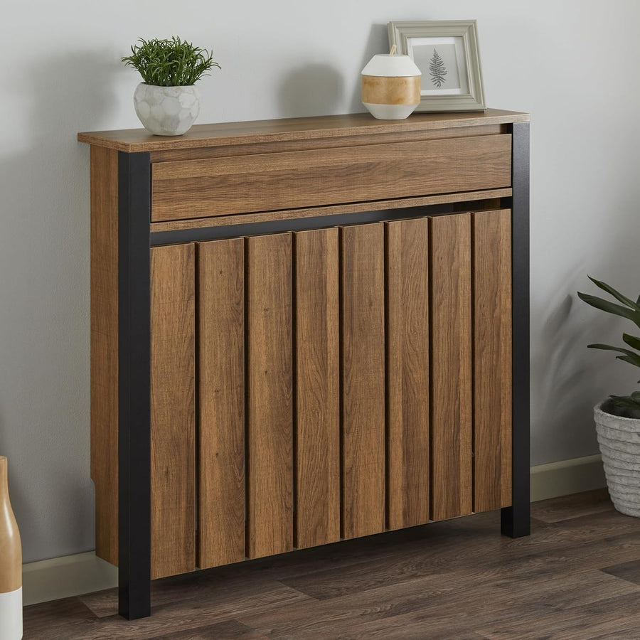 Black & Wood Radiator Cover Cabinet with Storage Drawer Modern MDF