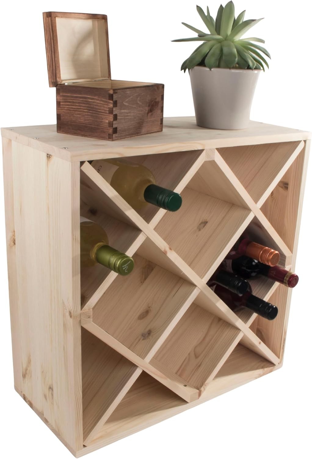 24 Bottle Wooden Wine Rack Cube Storage Stand | Freestanding Pine Display Unit