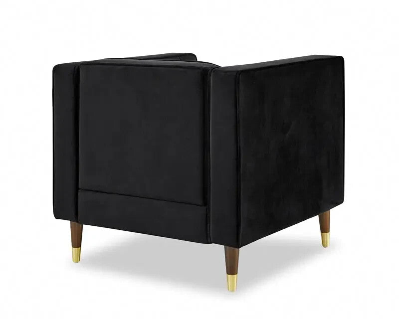 Black Velvet Armchair 1 Seater Sofa Ribbed Gold Leg Modern Lounge Chair