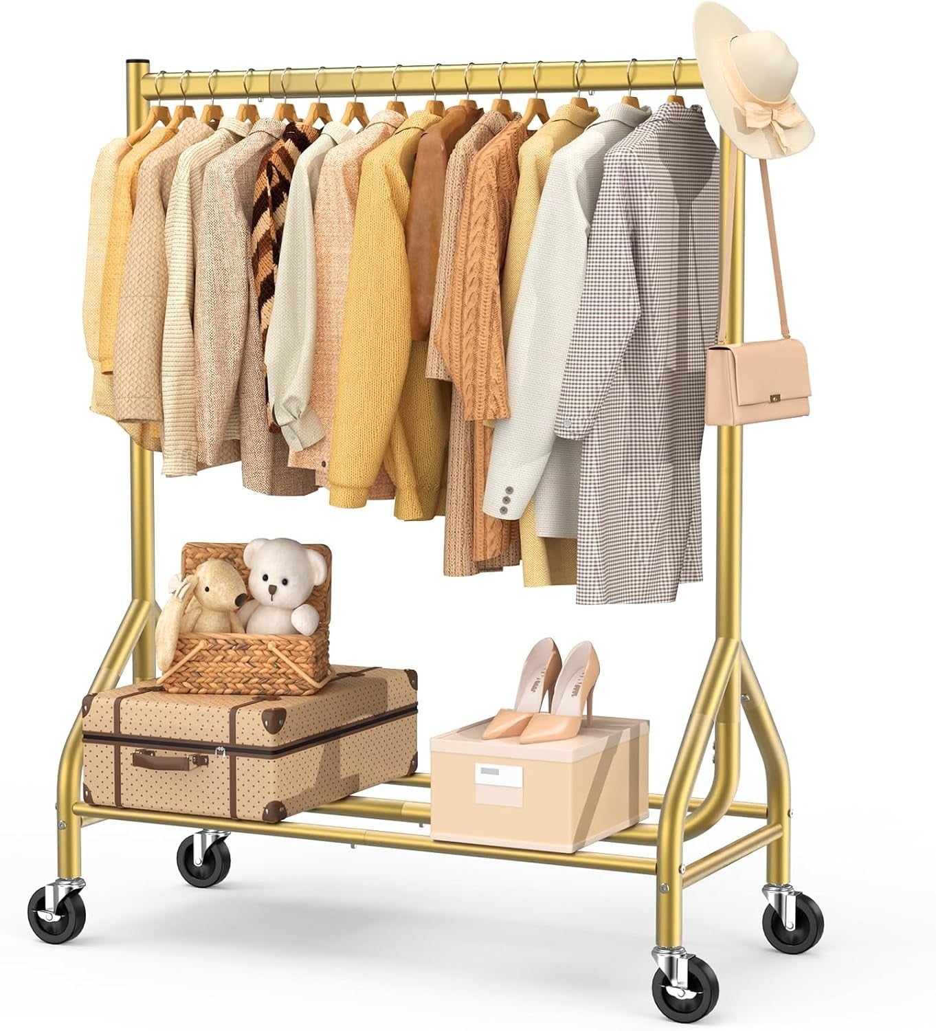 Gold Heavy Duty 180KG Clothes Rail With Wheels Metal Rack