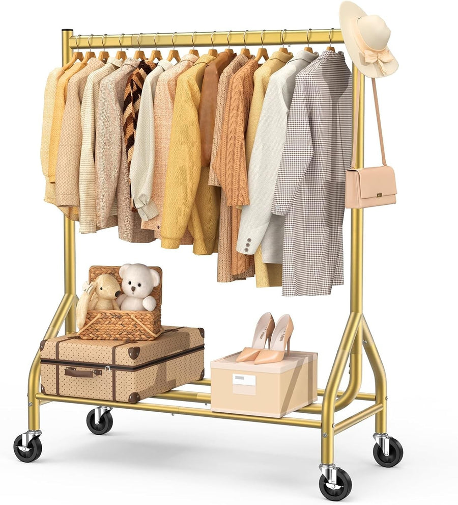 Gold Heavy Duty 180KG Clothes Rail With Wheels Metal Rack