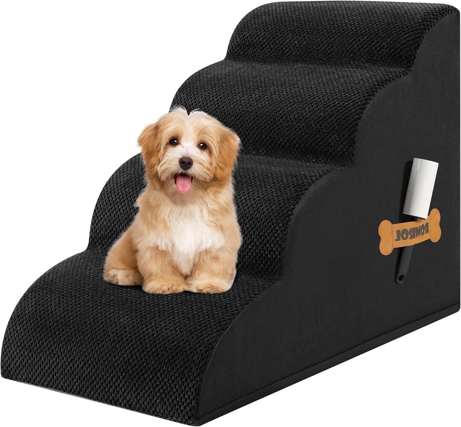 4 Step Dog Stairs Non Slip Pet Ramp for Bed Sofa Washable Black
